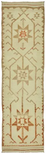 Herki Eskitme Bej Pamuk Üzerine Yün El Dokuma Halı-092x315