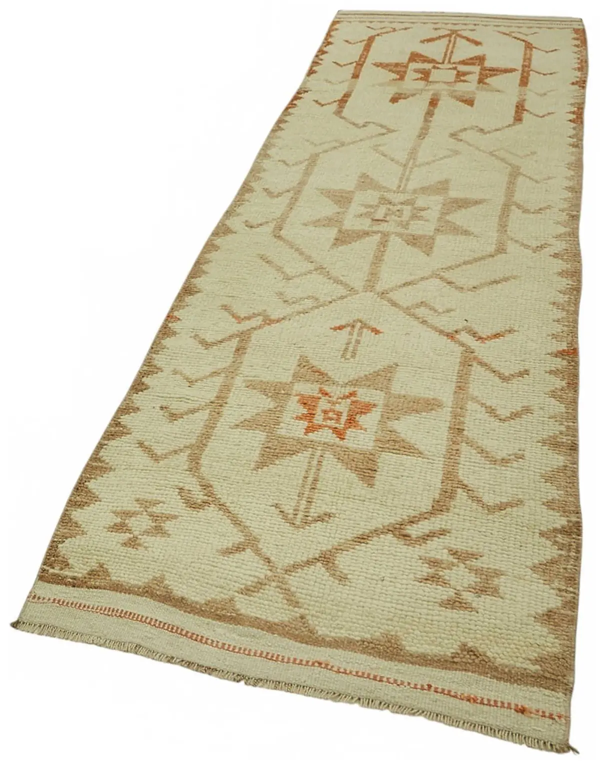 Herki Eskitme Bej Pamuk Üzerine Yün El Dokuma Halı-092x315 - Görsel 3