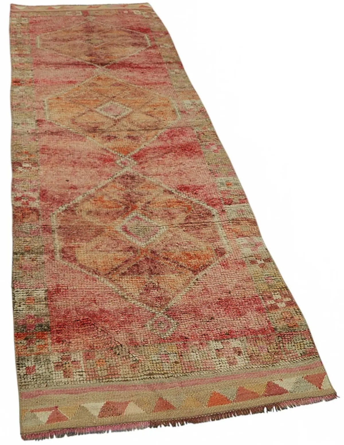 Herki Eskitme Kırmızı Pamuk Üzerine Yün El Dokuma Halı-092x320 - Görsel 2