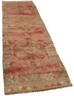 Herki Eskitme Kırmızı Pamuk Üzerine Yün El Dokuma Halı-092x320 - Görsel 2