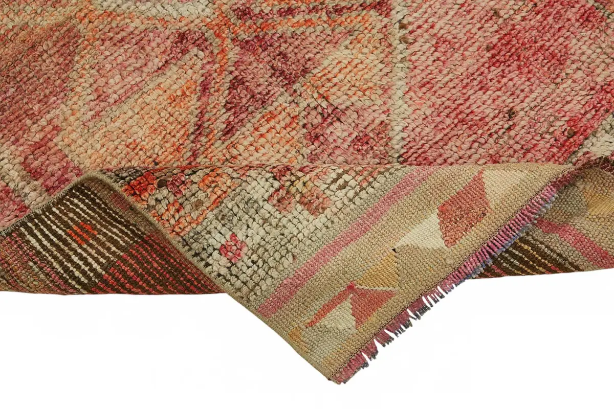 Herki Eskitme Kırmızı Pamuk Üzerine Yün El Dokuma Halı-092x320 - Görsel 6