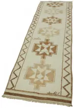 Herki Eskitme Bej Pamuk Üzerine Yün El Dokuma Halı-086x347 - Görsel 3