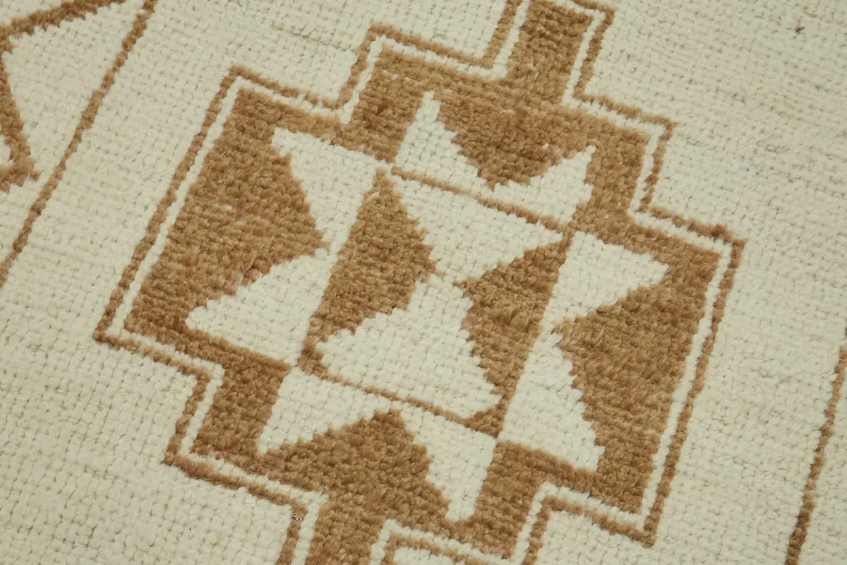 Herki Eskitme Bej Pamuk Üzerine Yün El Dokuma Halı-086x347 - Görsel 5