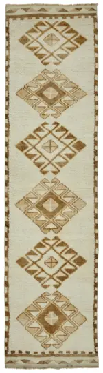 Herki Eskitme Bej Pamuk Üzerine Yün El Dokuma Halı-087x352