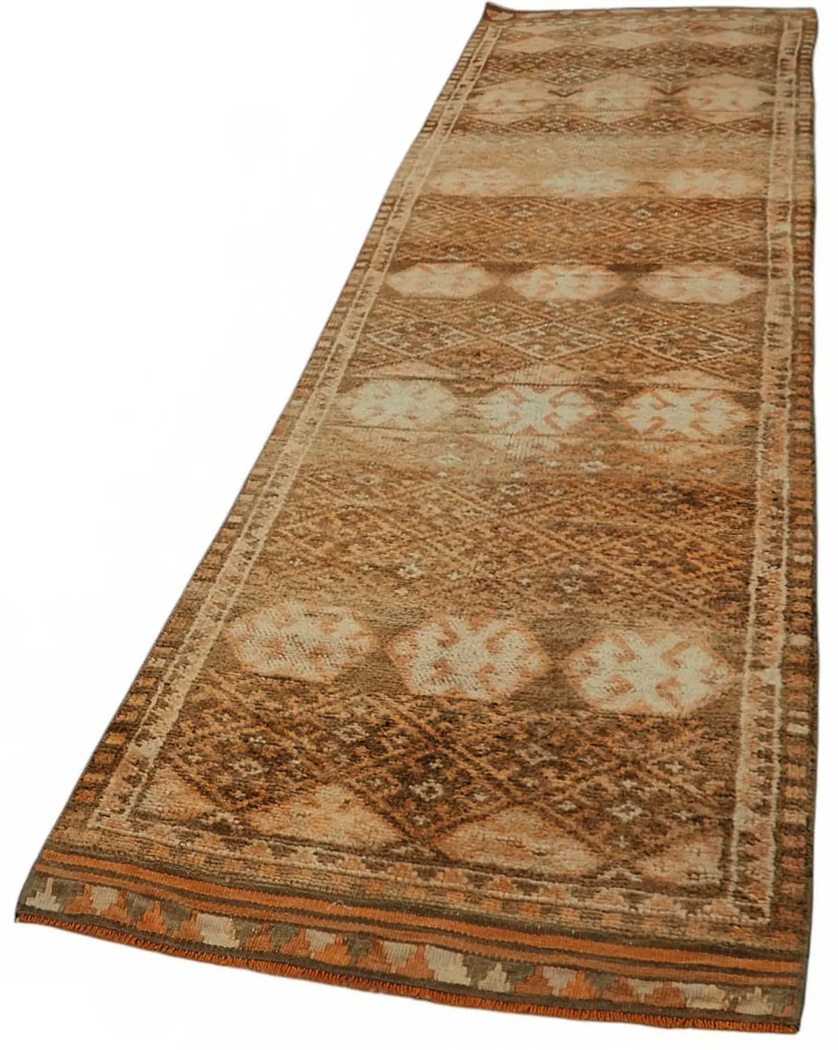 Herki Eskitme Turuncu Pamuk Üzerine Yün El Dokuma Halı-092x347 - Görsel 3