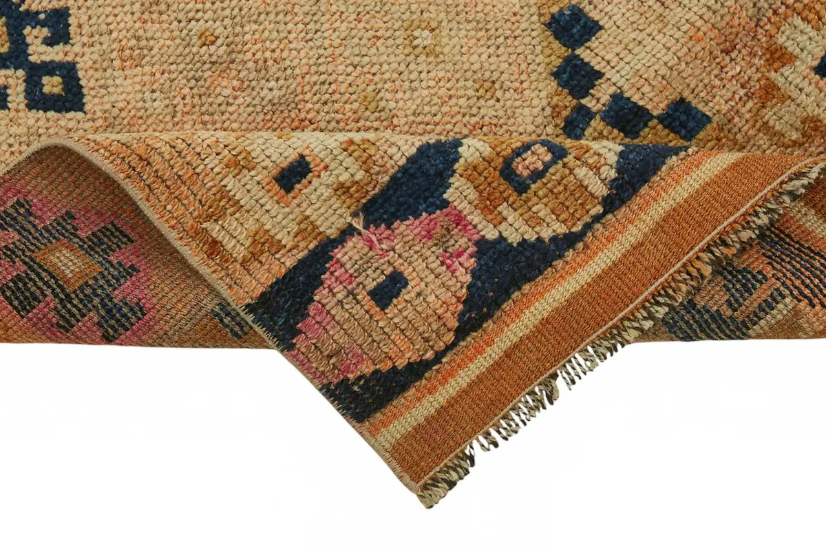 Herki Eskitme Turuncu Pamuk Üzerine Yün El Dokuma Halı-080x296 - Görsel 6