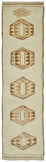 Herki Eskitme Bej Pamuk Üzerine Yün El Dokuma Halı-096x377