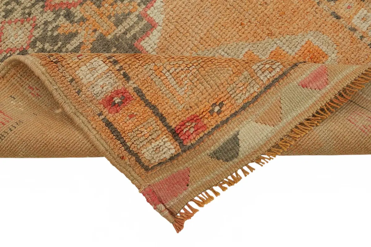Herki Eskitme Turuncu Pamuk Üzerine Yün El Dokuma Halı-080x356 - Görsel 6
