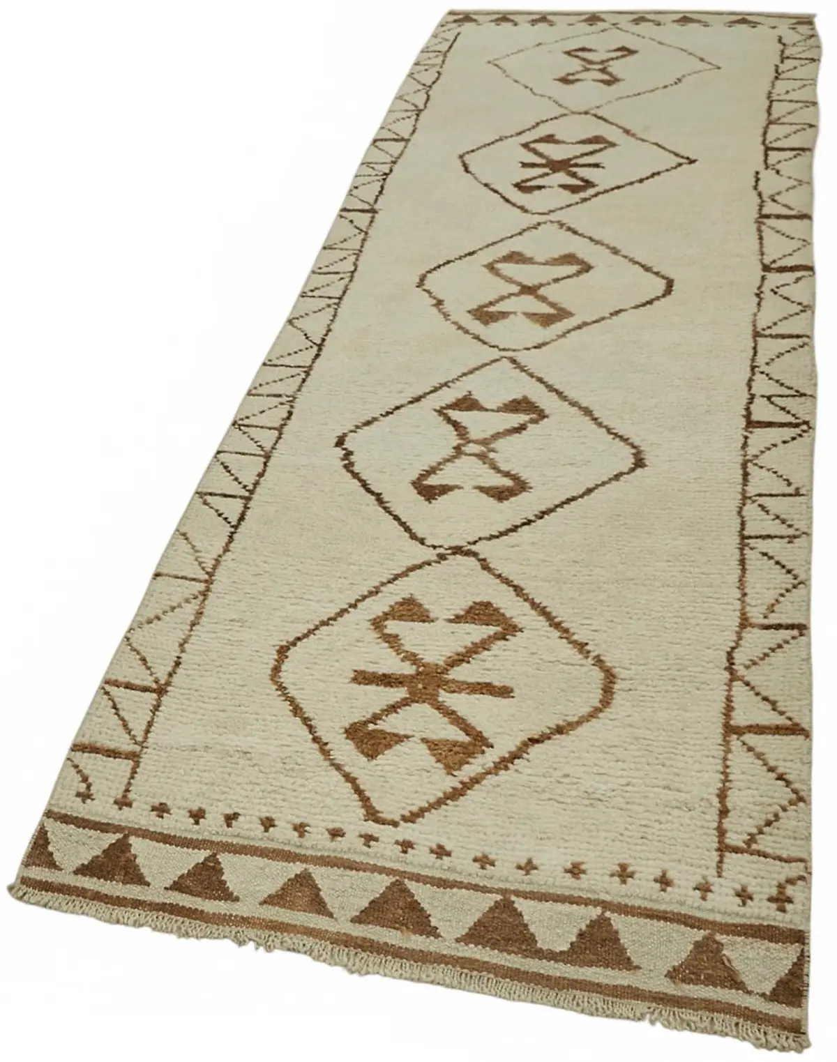 Herki Eskitme Bej Pamuk Üzerine Yün El Dokuma Halı-100x336 - Görsel 3