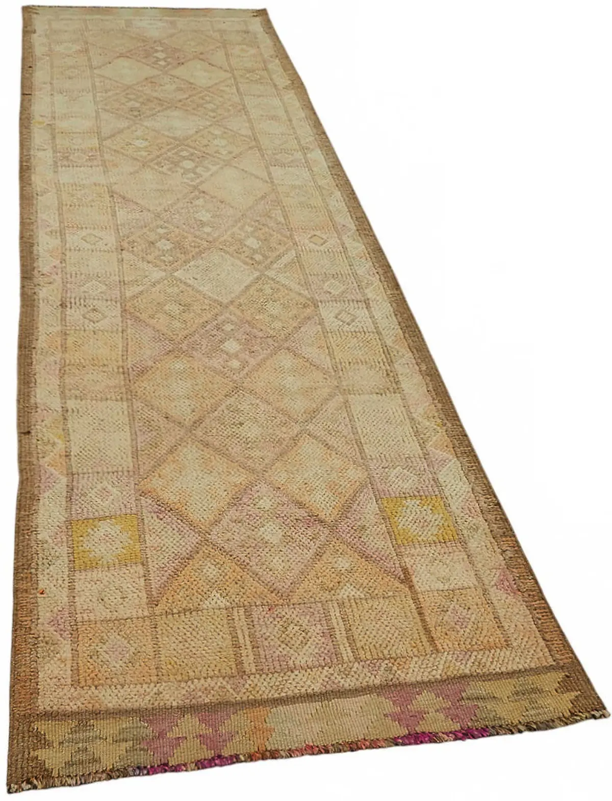 Herki Eskitme Turuncu Pamuk Üzerine Yün El Dokuma Halı-089x338 - Görsel 2