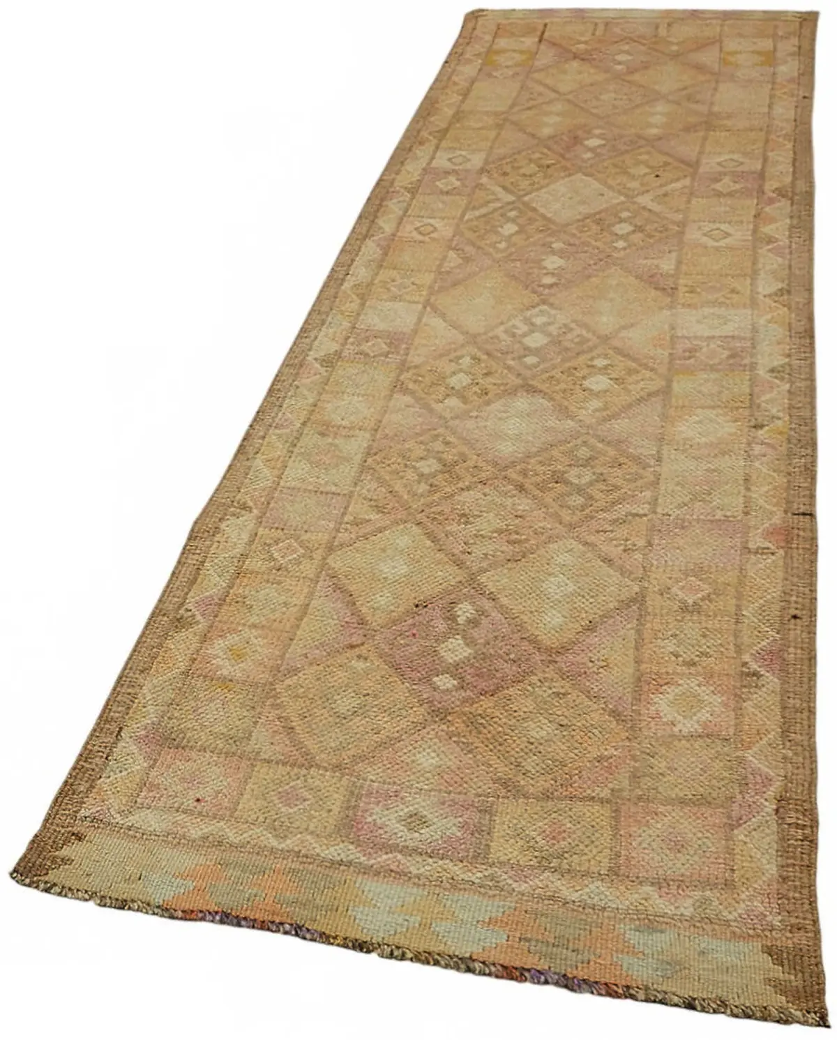 Herki Eskitme Turuncu Pamuk Üzerine Yün El Dokuma Halı-089x338 - Görsel 3