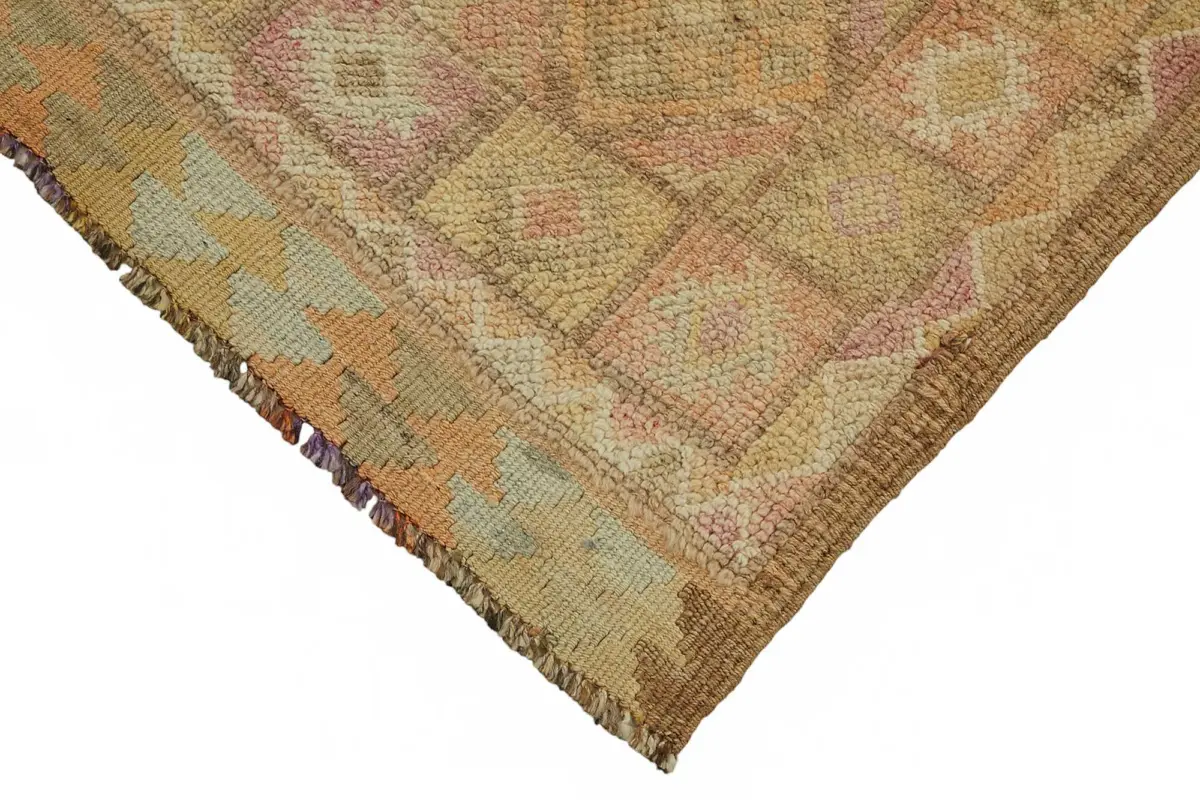 Herki Eskitme Turuncu Pamuk Üzerine Yün El Dokuma Halı-089x338 - Görsel 4