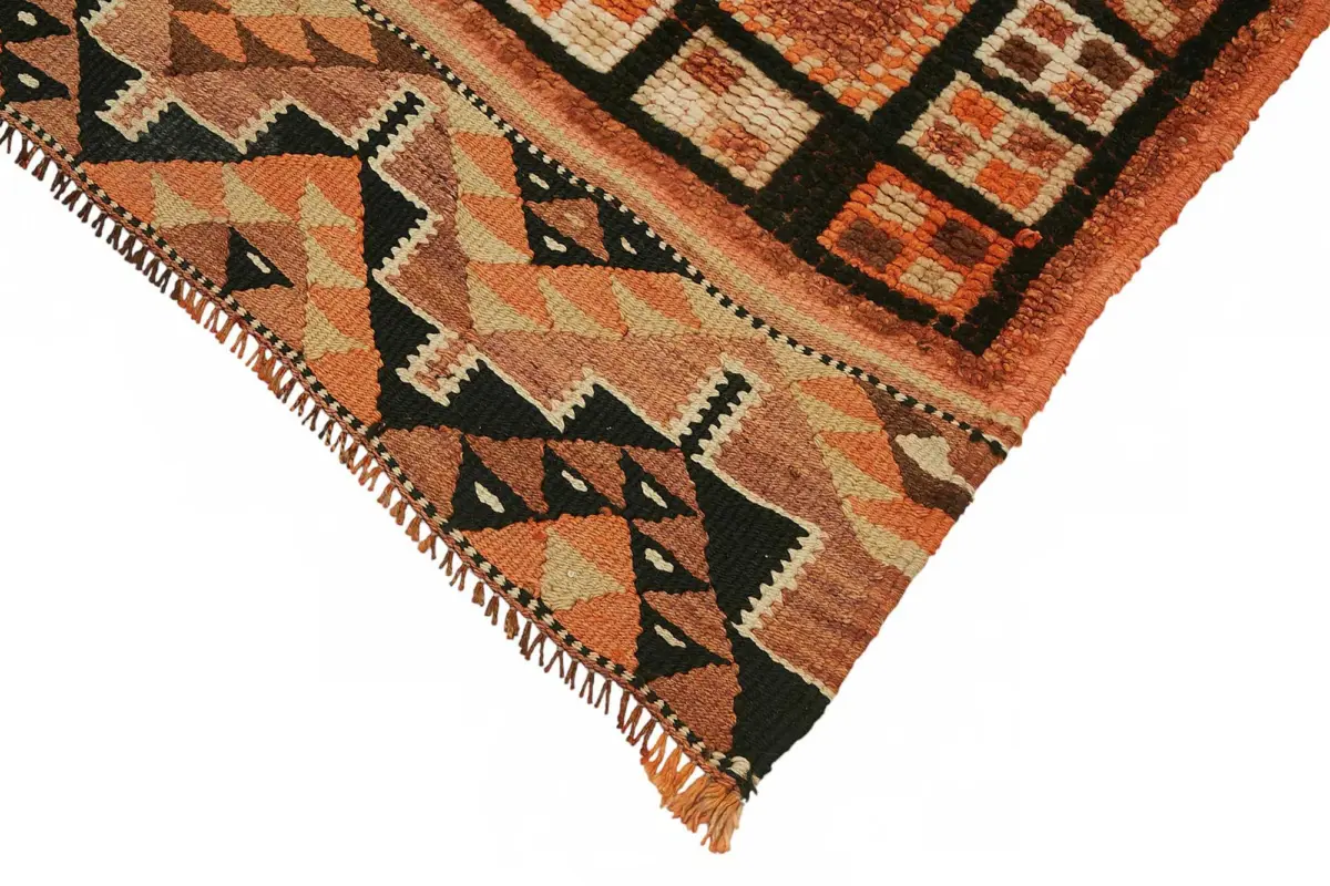 Herki Eskitme Turuncu Pamuk Üzerine Yün El Dokuma Halı-092x296 - Görsel 4