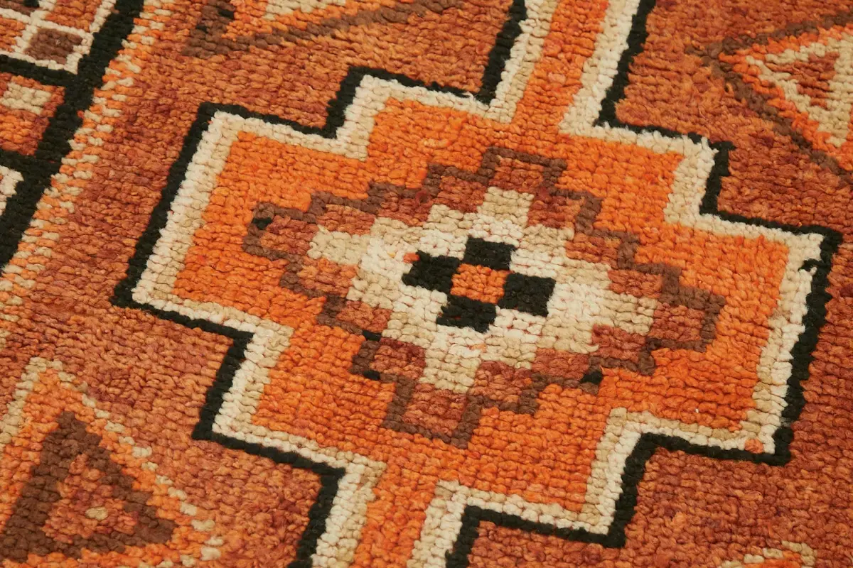 Herki Eskitme Turuncu Pamuk Üzerine Yün El Dokuma Halı-092x296 - Görsel 5