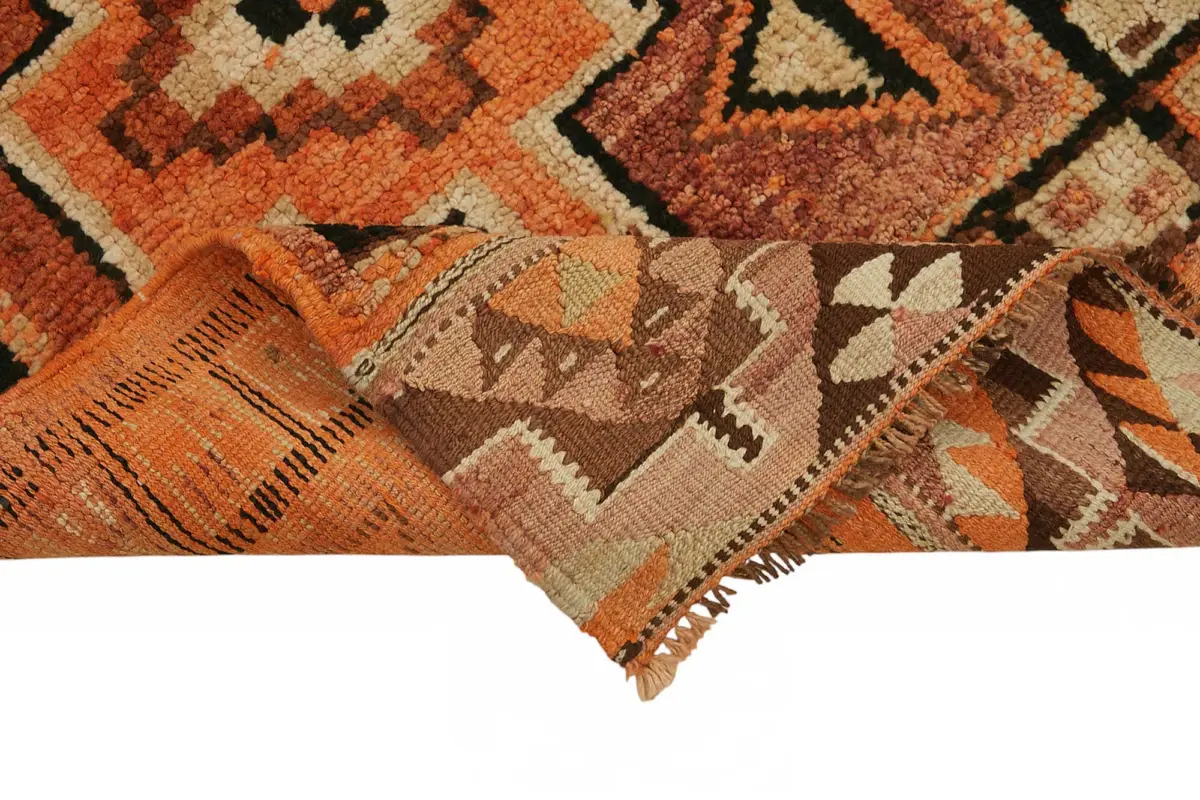 Herki Eskitme Turuncu Pamuk Üzerine Yün El Dokuma Halı-092x296 - Görsel 6