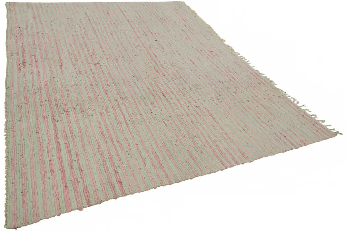 İskandinav Kırmızı Çizgili Pamuk Üzerine Yün El Dokuma Halı-230x307 - Görsel 2