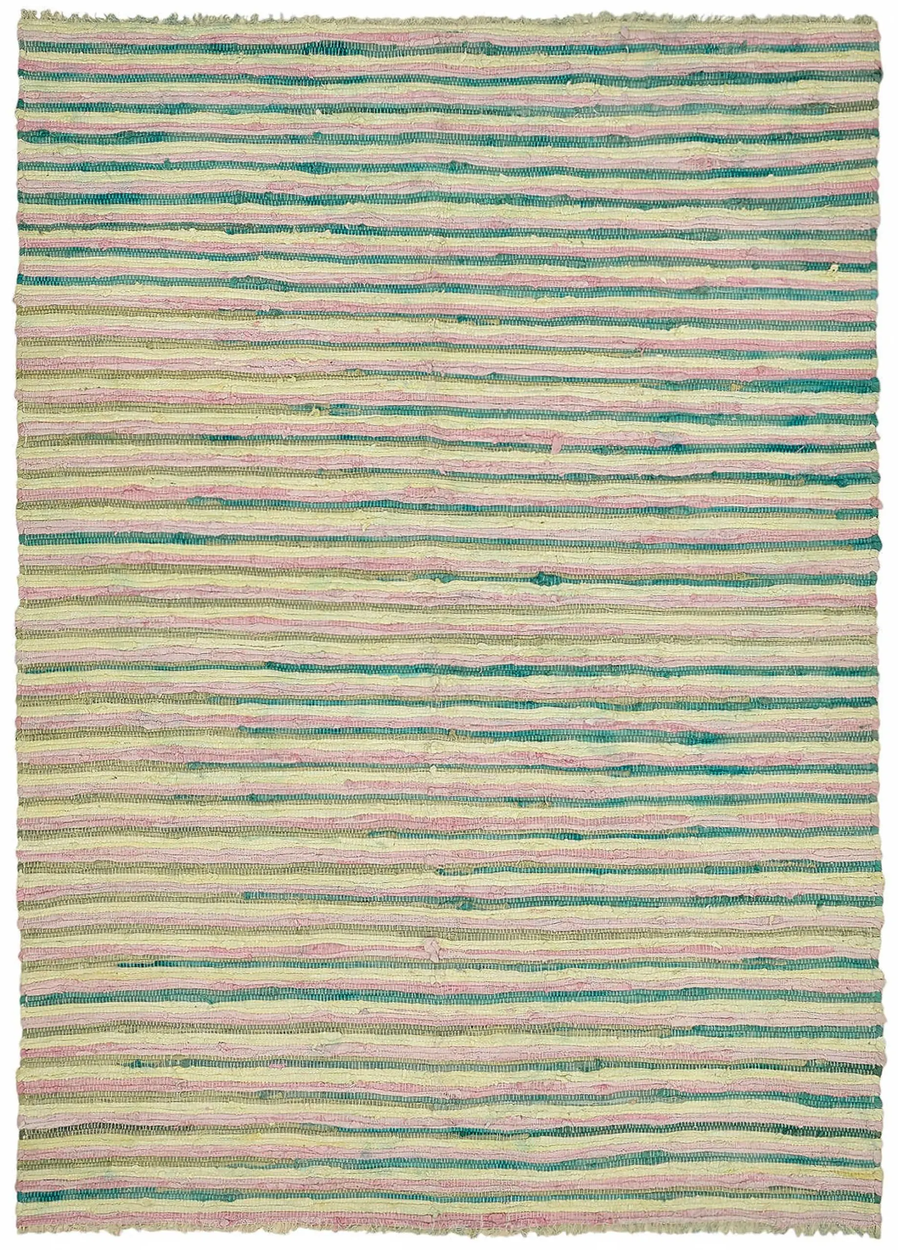 Rc_48521_0_Multicolor_Scandinavian_rag_rug İskandinav Multi Renk Çizgili Pamuk Üzerinde Yün El Dokuma Halı-175x250 - Görsel 1