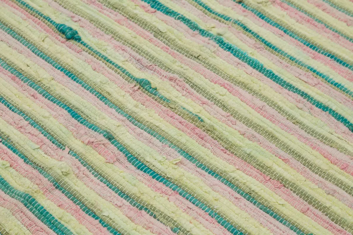 İskandinav Multi Renk Çizgili Pamuk Üzerinde Yün El Dokuma Halı-175x250 - Görsel 5