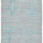 İskandinav Mavi Çizgili Pamuk Üzerine Yün El Dokuma Halı-177x265