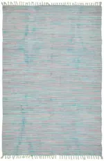 İskandinav Mavi Çizgili Pamuk Üzerine Yün El Dokuma Halı-177x265