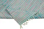 İskandinav Mavi Çizgili Pamuk Üzerine Yün El Dokuma Halı-177x265 - Görsel 6