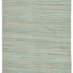 İskandinav Mavi Çizgili Pamuk Üzerine Yün El Dokuma Halı-173x263