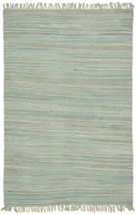 İskandinav Mavi Çizgili Pamuk Üzerine Yün El Dokuma Halı-173x263