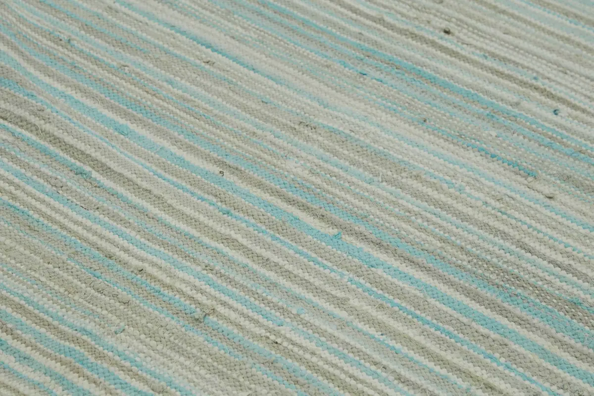 İskandinav Mavi Çizgili Pamuk Üzerine Yün El Dokuma Halı-173x263 - Görsel 5
