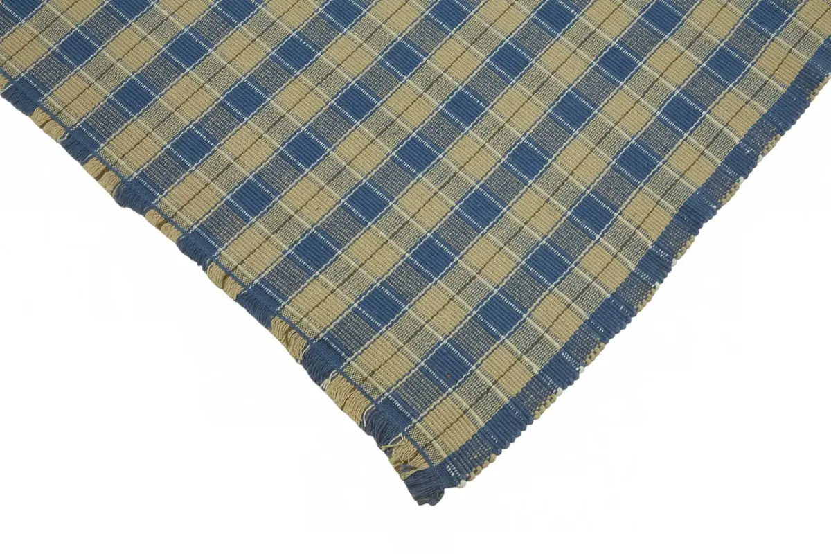 İskandinav Mavi Modern Dizayn Pamuk Üzerine Yün El Dokuma Halı-181x263 - Görsel 4