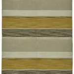 İskandinav Bej Çizgili Pamuk Üzerine Yün El Dokuma Halı-150x253