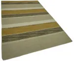İskandinav Bej Çizgili Pamuk Üzerine Yün El Dokuma Halı-150x253 - Görsel 2