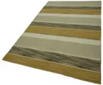 İskandinav Bej Çizgili Pamuk Üzerine Yün El Dokuma Halı-150x253 - Görsel 3