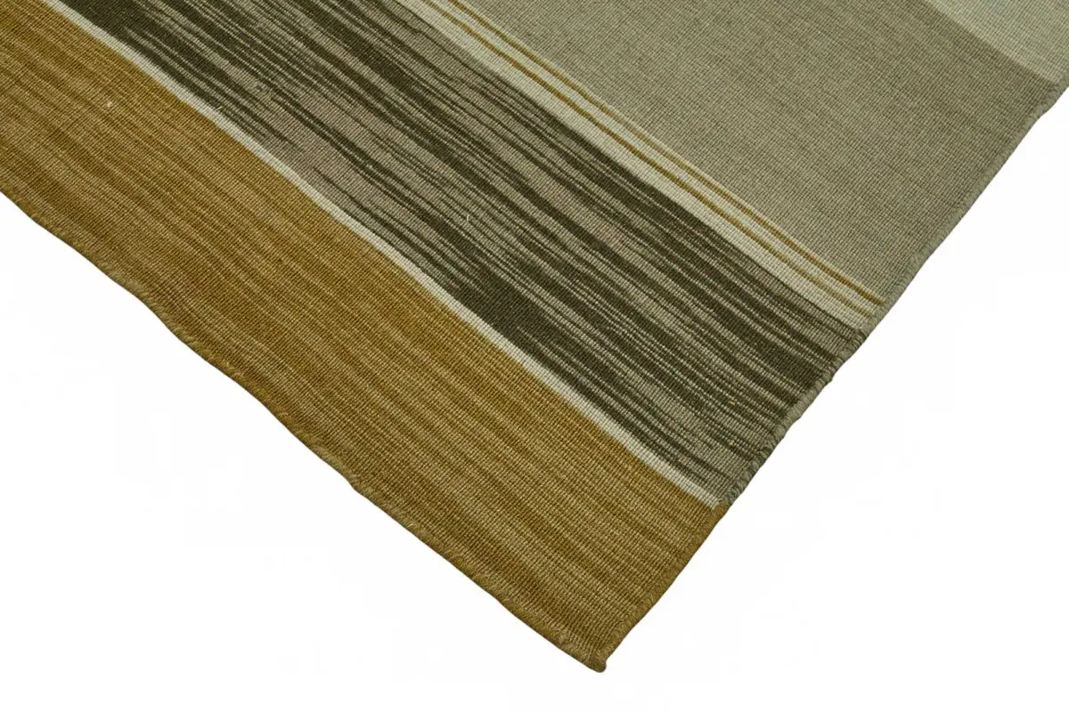 İskandinav Bej Çizgili Pamuk Üzerine Yün El Dokuma Halı-150x253 - Görsel 4
