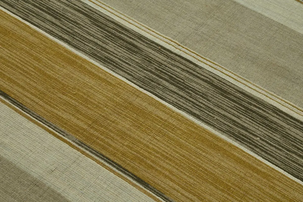 İskandinav Bej Çizgili Pamuk Üzerine Yün El Dokuma Halı-150x253 - Görsel 5