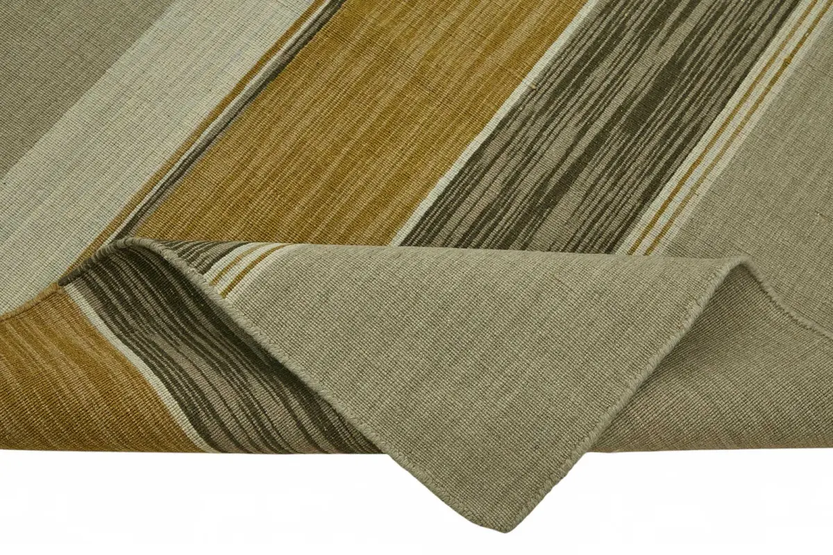 İskandinav Bej Çizgili Pamuk Üzerine Yün El Dokuma Halı-150x253 - Görsel 6