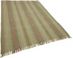 İskandinav Bej Çizgili Pamuk Üzerine Yün El Dokuma Halı-180x252 - Görsel 2