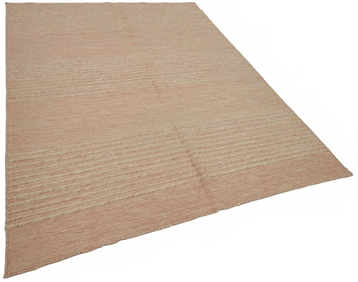 İskandinav Kırmızı Çizgili Pamuk Üzerine Yün El Dokuma Halı-180x251 - Görsel 2