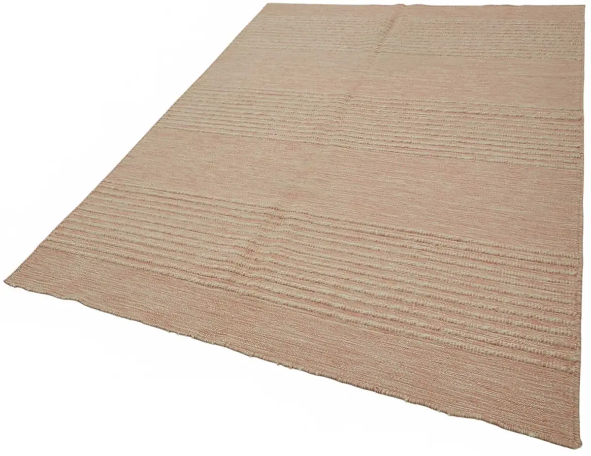 İskandinav Kırmızı Çizgili Pamuk Üzerine Yün El Dokuma Halı-180x251 - Görsel 3