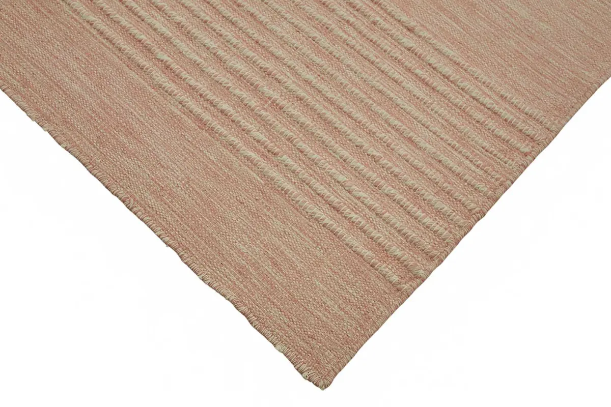 İskandinav Kırmızı Çizgili Pamuk Üzerine Yün El Dokuma Halı-180x251 - Görsel 4