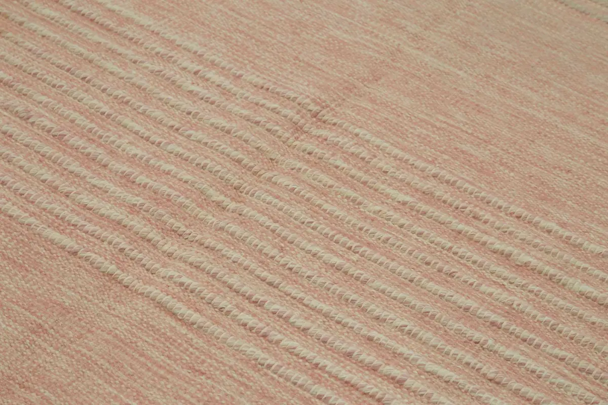 İskandinav Kırmızı Çizgili Pamuk Üzerine Yün El Dokuma Halı-180x251 - Görsel 5