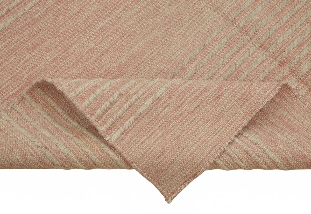 İskandinav Kırmızı Çizgili Pamuk Üzerine Yün El Dokuma Halı-180x251 - Görsel 6