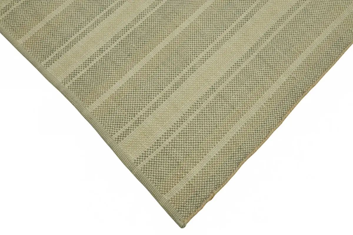 İskandinav Bej Çizgili Pamuk Üzerine Yün El Dokuma Halı-181x286 - Görsel 4