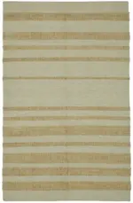 İskandinav Bej Çizgili Pamuk Üzerine Yün El Dokuma Halı-150x241