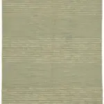 İskandinav Yeşil Çizgili Pamuk Üzerine Yün El Dokuma Halı-183x272