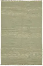 İskandinav Yeşil Çizgili Pamuk Üzerine Yün El Dokuma Halı-183x272