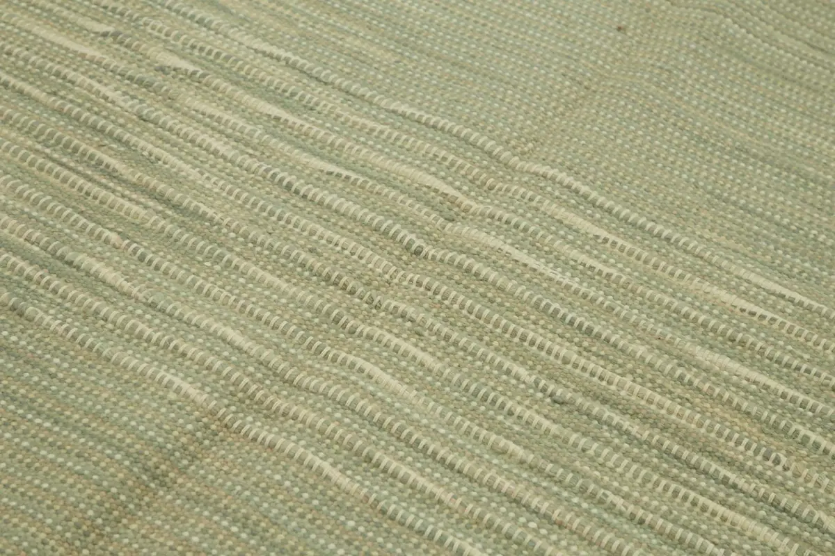 İskandinav Yeşil Çizgili Pamuk Üzerine Yün El Dokuma Halı-183x272 - Görsel 5