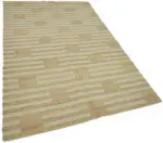 İskandinav Bej Çizgili Pamuk Üzerine Yün El Dokuma Halı-150x241 - Görsel 2