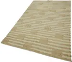 İskandinav Bej Çizgili Pamuk Üzerine Yün El Dokuma Halı-150x241 - Görsel 3