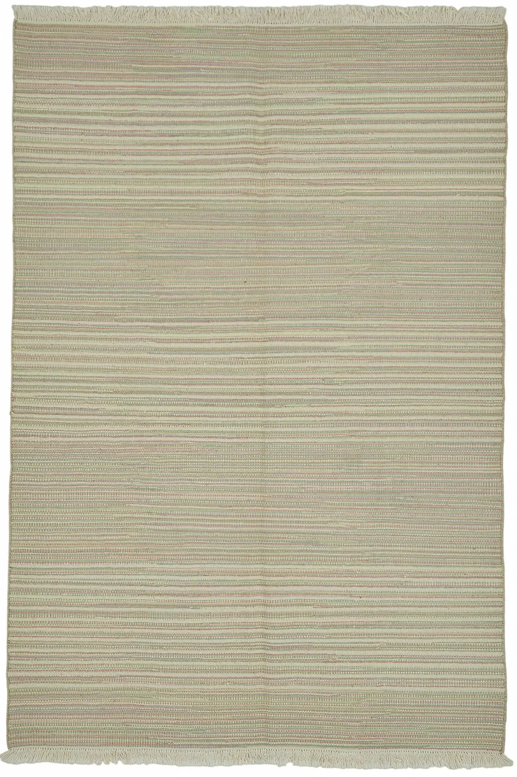 İskandinav Multi Renk Çizgili Pamuk Üzerinde Yün El Dokuma Halı-181x267 - Görsel 1