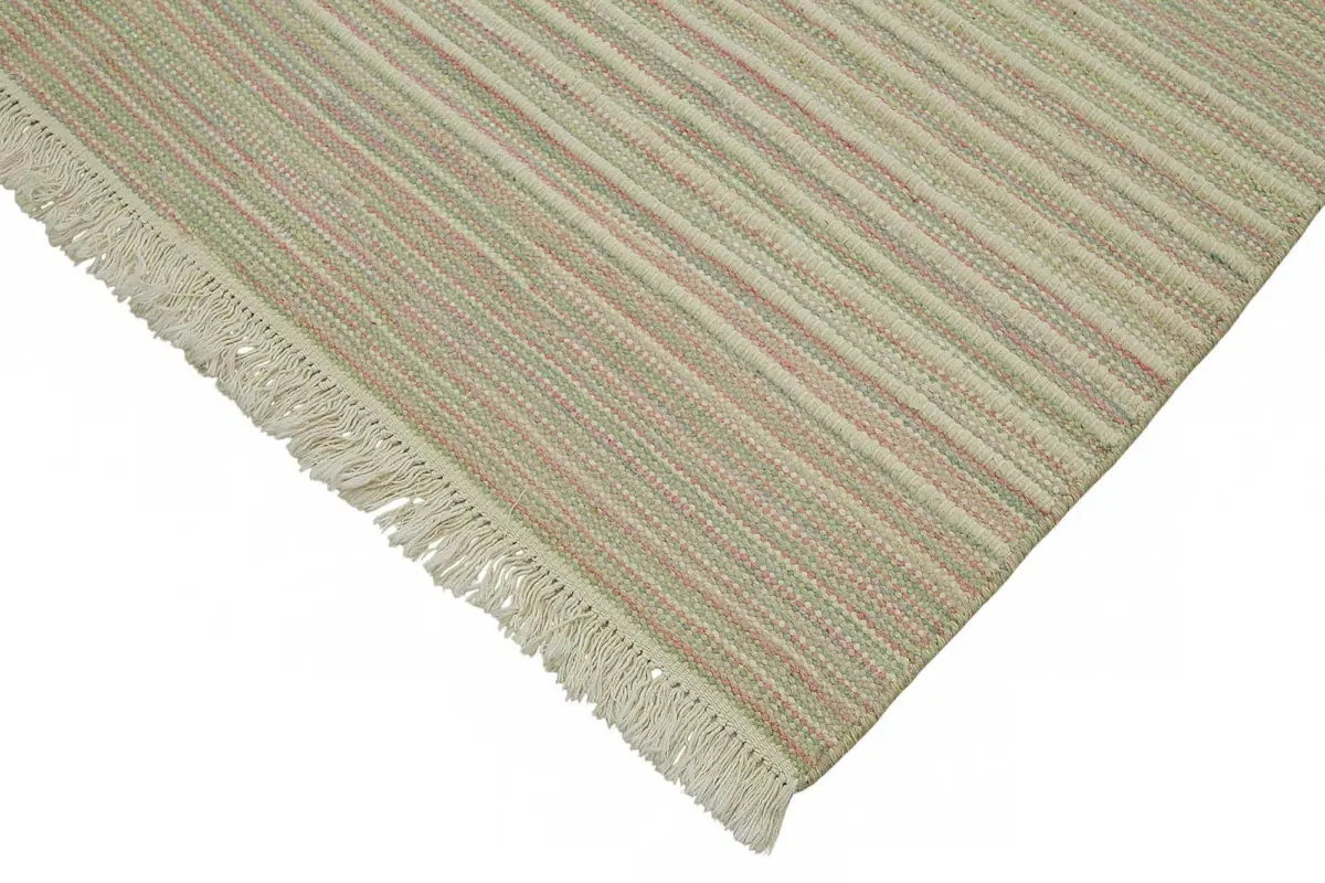İskandinav Multi Renk Çizgili Pamuk Üzerinde Yün El Dokuma Halı-181x267 - Görsel 4